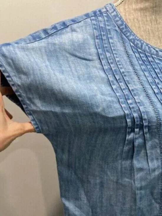 J Jill Denim Short Sleeve Relax fit top medium fit - Picture 5 of 10